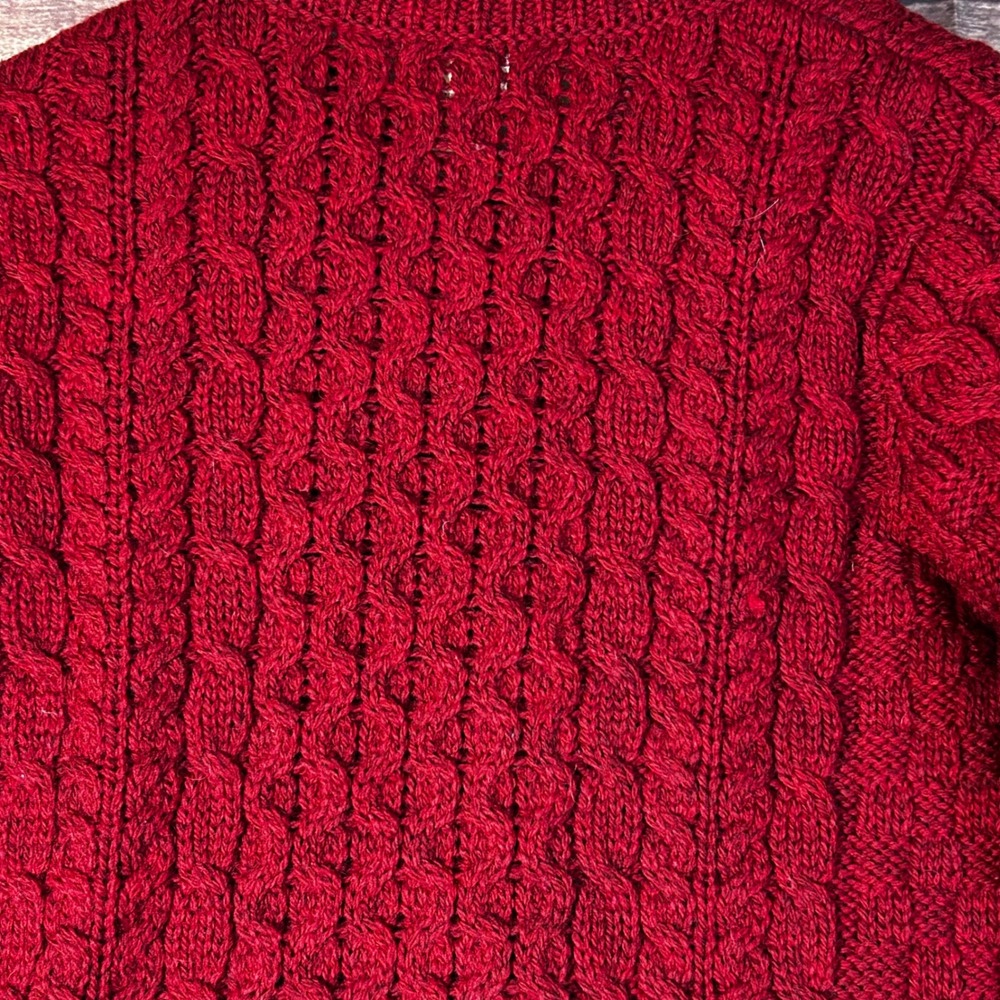 LL Bean Womens Merino Wool Cable Knit Cardigan Sweater Burgundy Red Ireland M - Picture 6 of 9